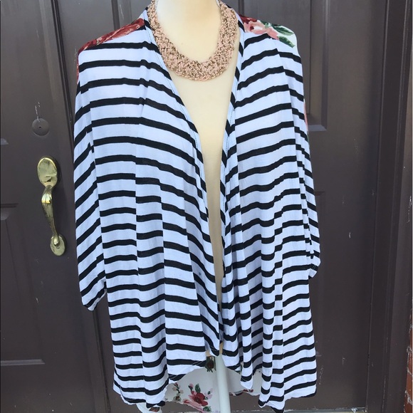 Miss 2 Day Tops - Miss 2 Day Floral Stripe Print Kimono